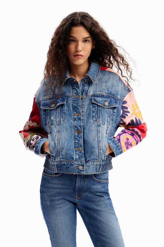 Short patchwork denim jacket
