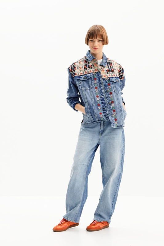 Embroidered denim trucker jacket