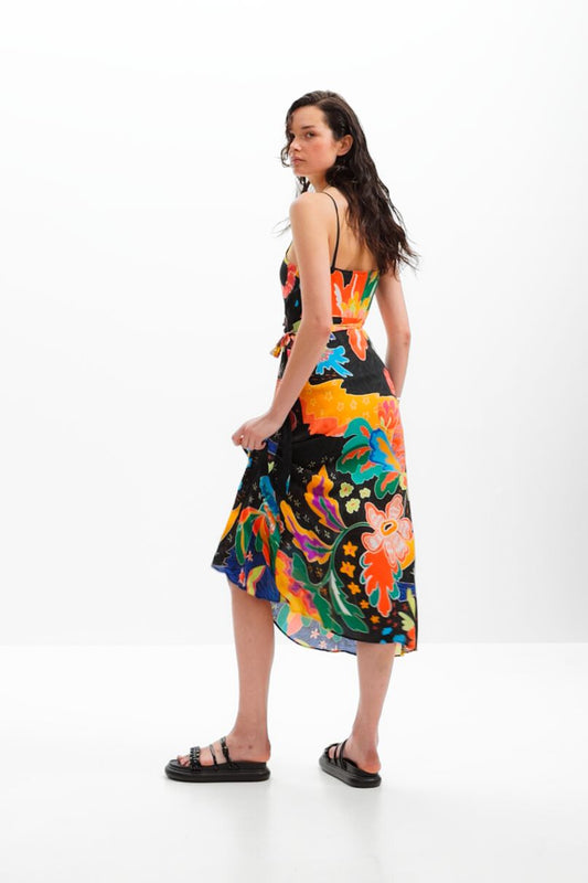 Jungle design wrap midi dress