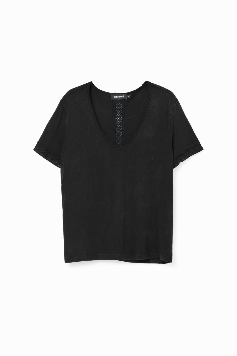 Openwork V-neck T-shirt