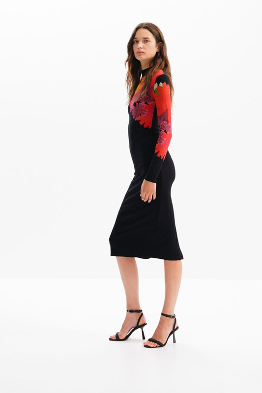 Ribbed floral midi dress