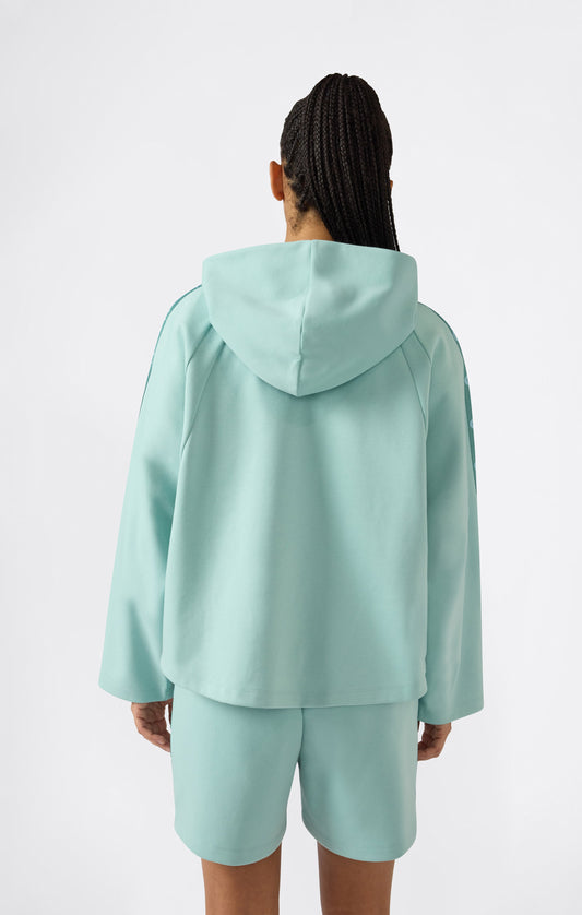 Damen Interlock Hoodie mit halbem Reißverschluss und Logo-Band