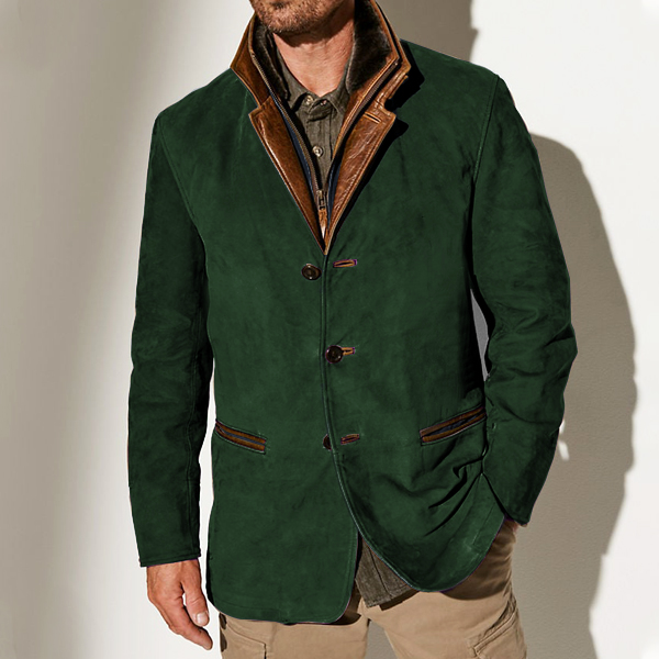 Herren Vintage Carlsbad Blazer aus Kalbsleder mit Merino-Lammfellkragen