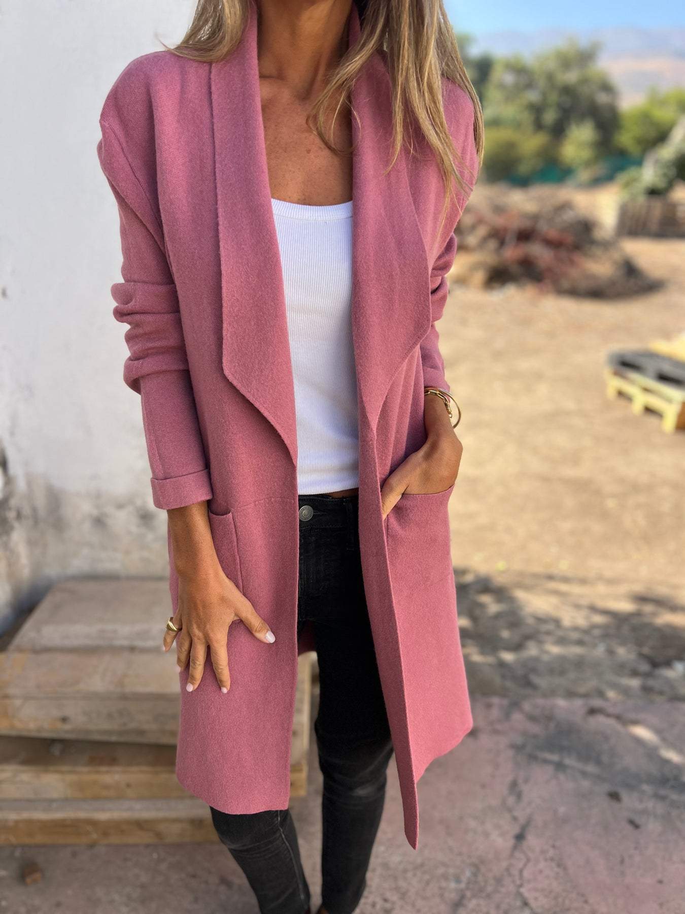 Freizeit-Cardigan mit Revers (2 kaufen, kostenloser Versand)