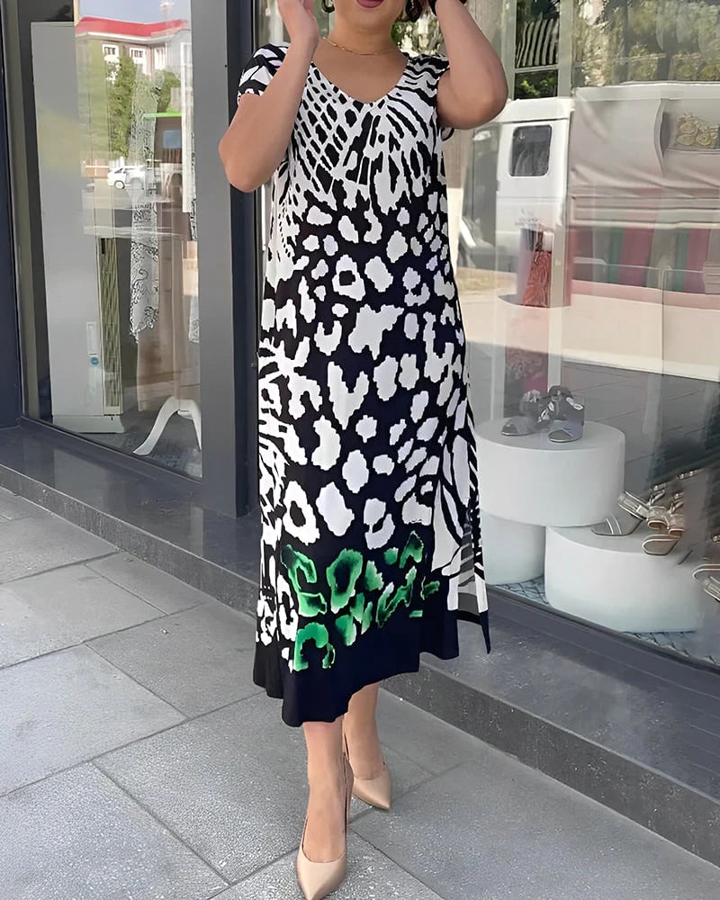 Lässiges kurzärmliges bedrucktes Kleid