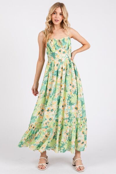 Mittoshop Geblümtes Maxikleid mit gesmoktem Rücken und Rüschensaum