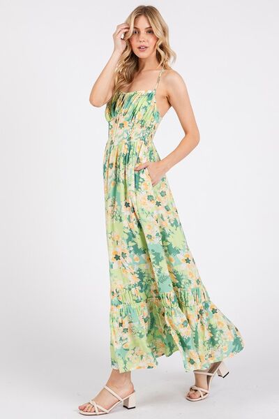 Mittoshop Geblümtes Maxikleid mit gesmoktem Rücken und Rüschensaum