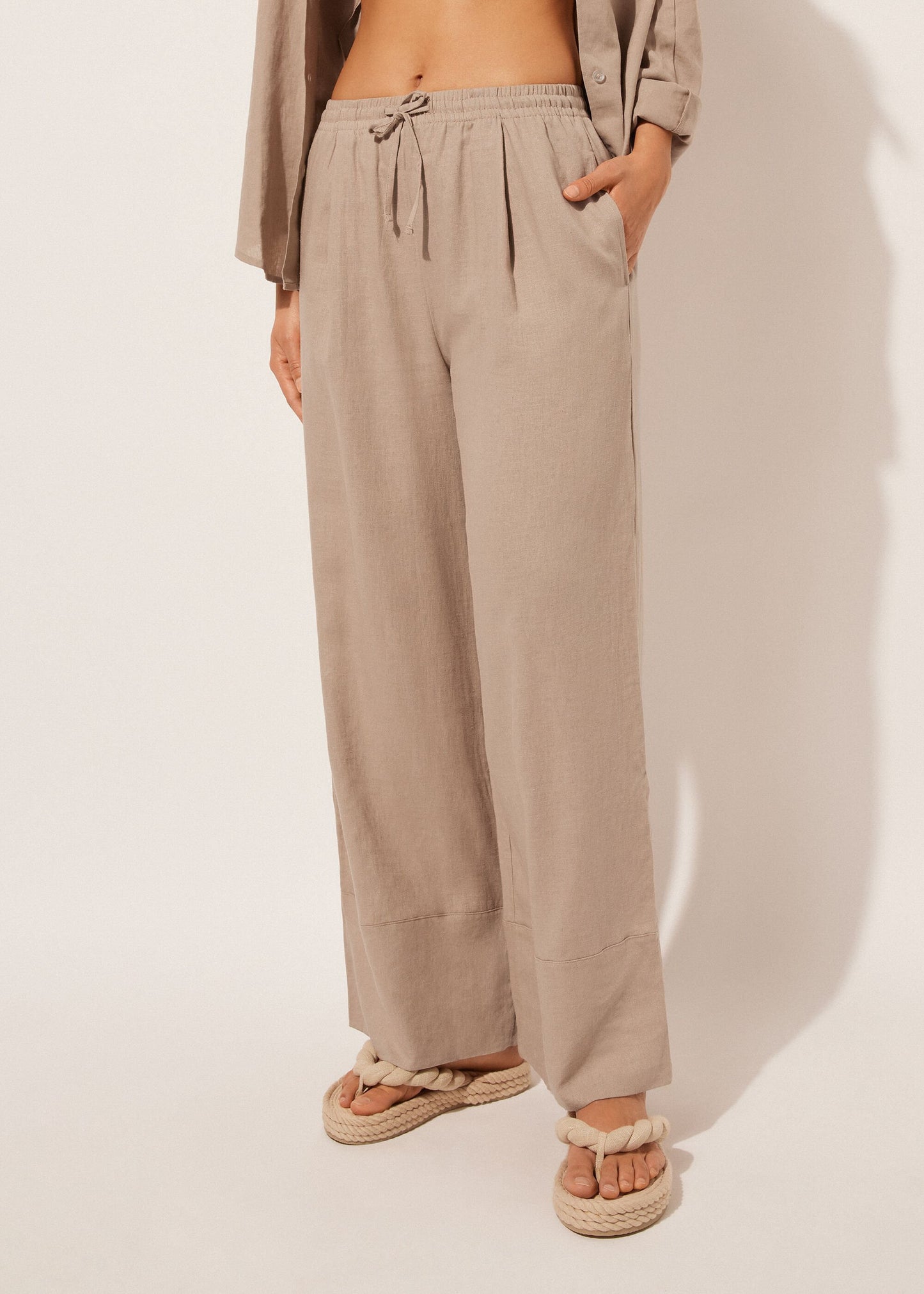 Linen and Viscose Palazzo Trousers