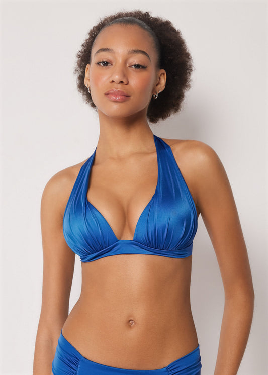 Graduated Padded Triangle Bikini Top Shiny Satin