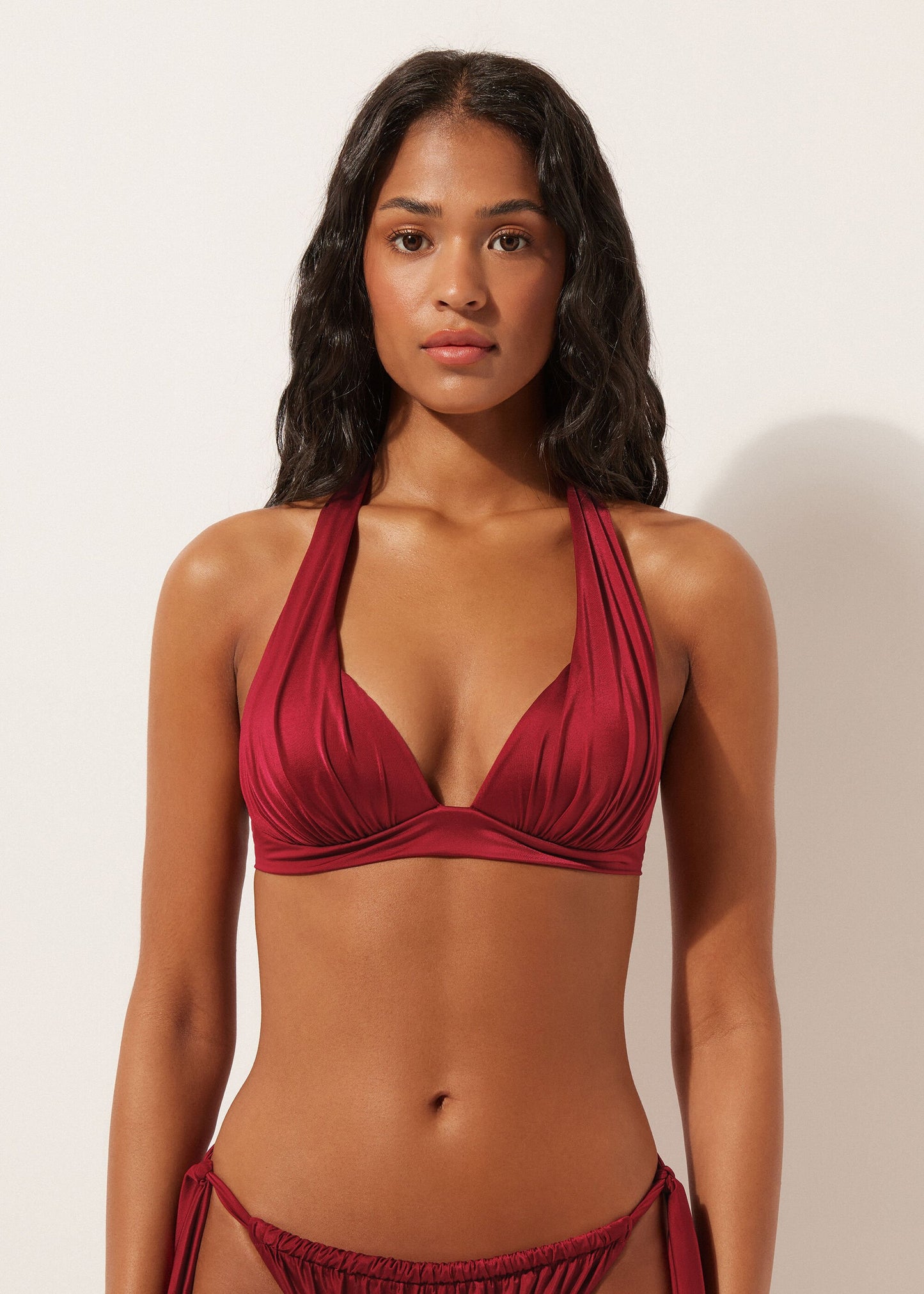 Graduated Padded Triangle Bikini Top Shiny Satin