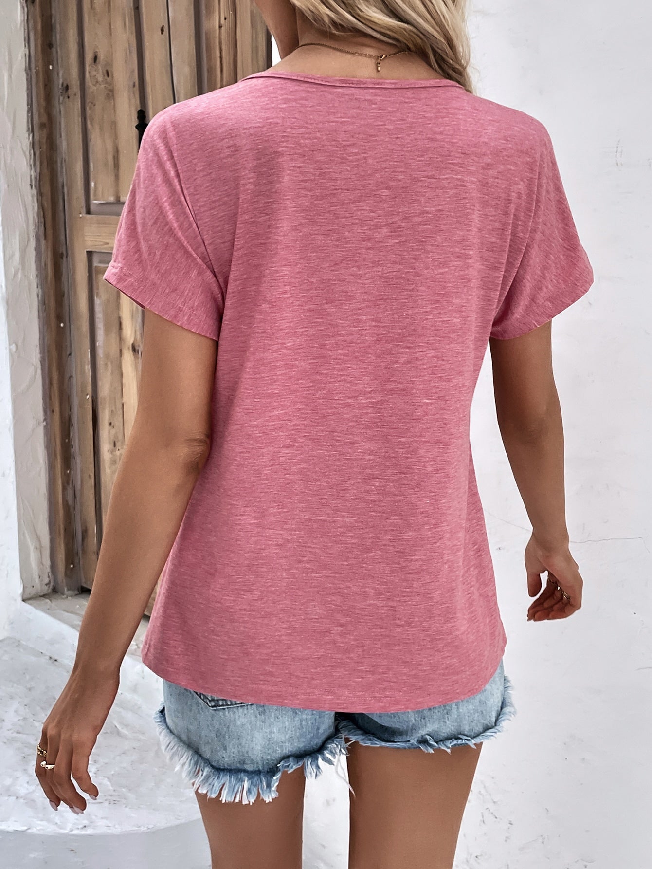 T-Shirt mit V-Ausschnitt und Knopfleiste (3 kaufen, kostenloser Versand)