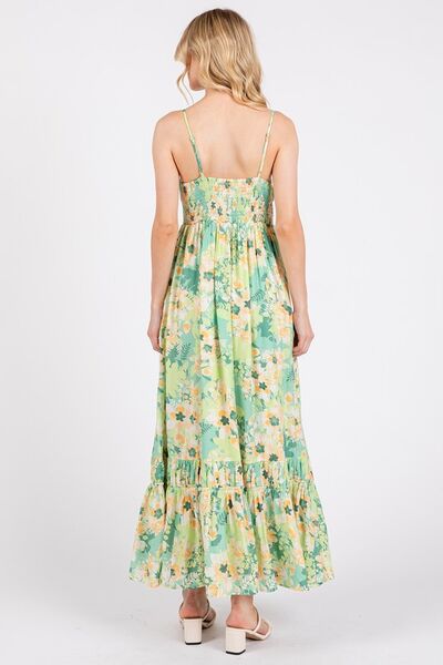 Mittoshop Geblümtes Maxikleid mit gesmoktem Rücken und Rüschensaum
