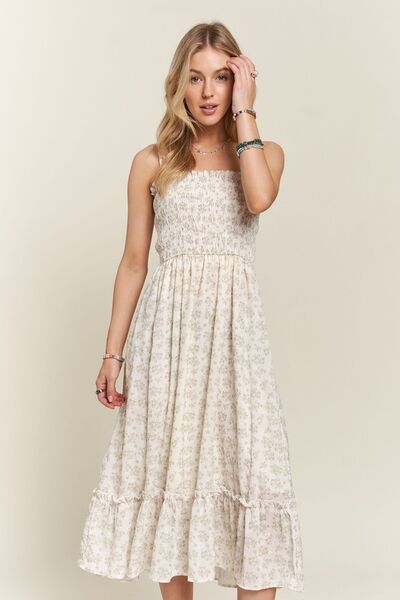 ADORA Gesmoktes geblümtes Camisole-Kleid mit Rüschensaum