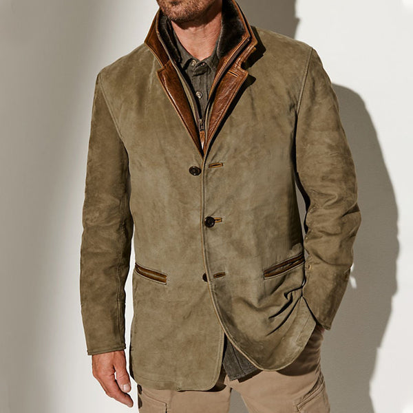 Men's Vintage Carlsbad Calfskin Leather Blazer With Merino Shearling Collar
