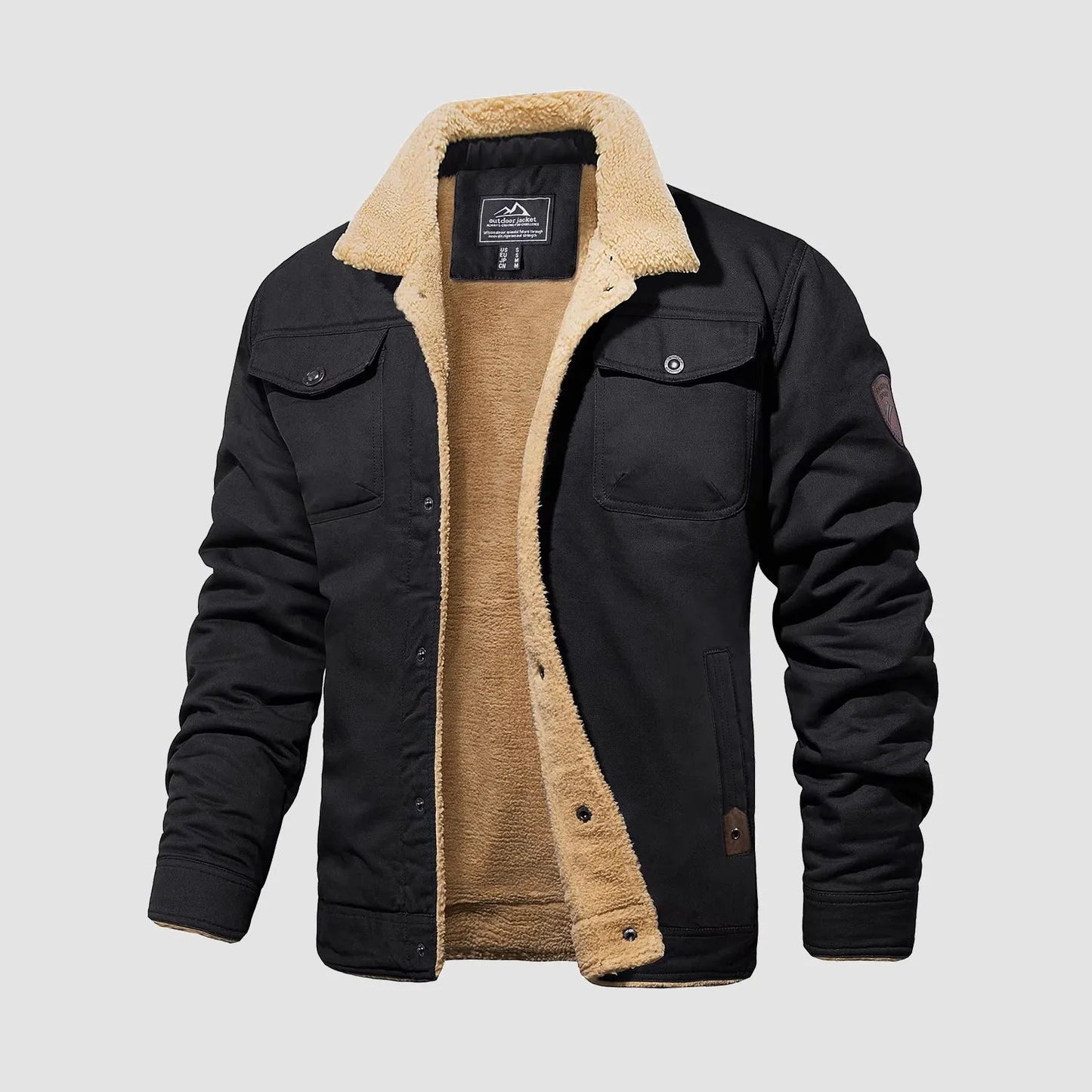 Herren Sherpa Trucker Jacke 5 Taschen Baumwoll Cargo Jacke Umlegekragen Wintermäntel