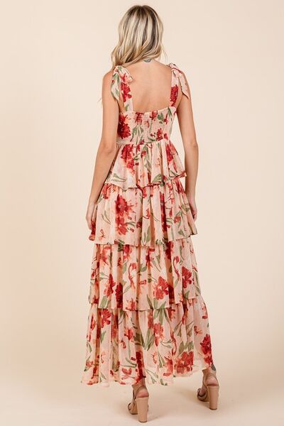 Mittoshop Layered Floral Sweetheart Neck Maxikleid