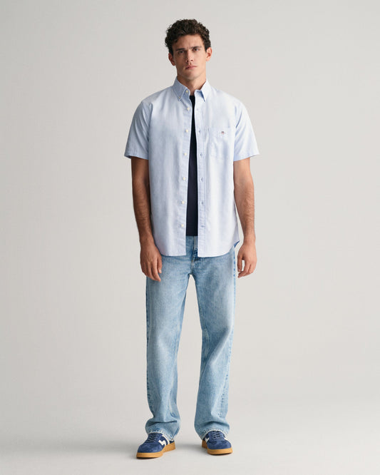 Men's Regular Fit Oxford Short Sleeve Shirt - LIGHT BLUE