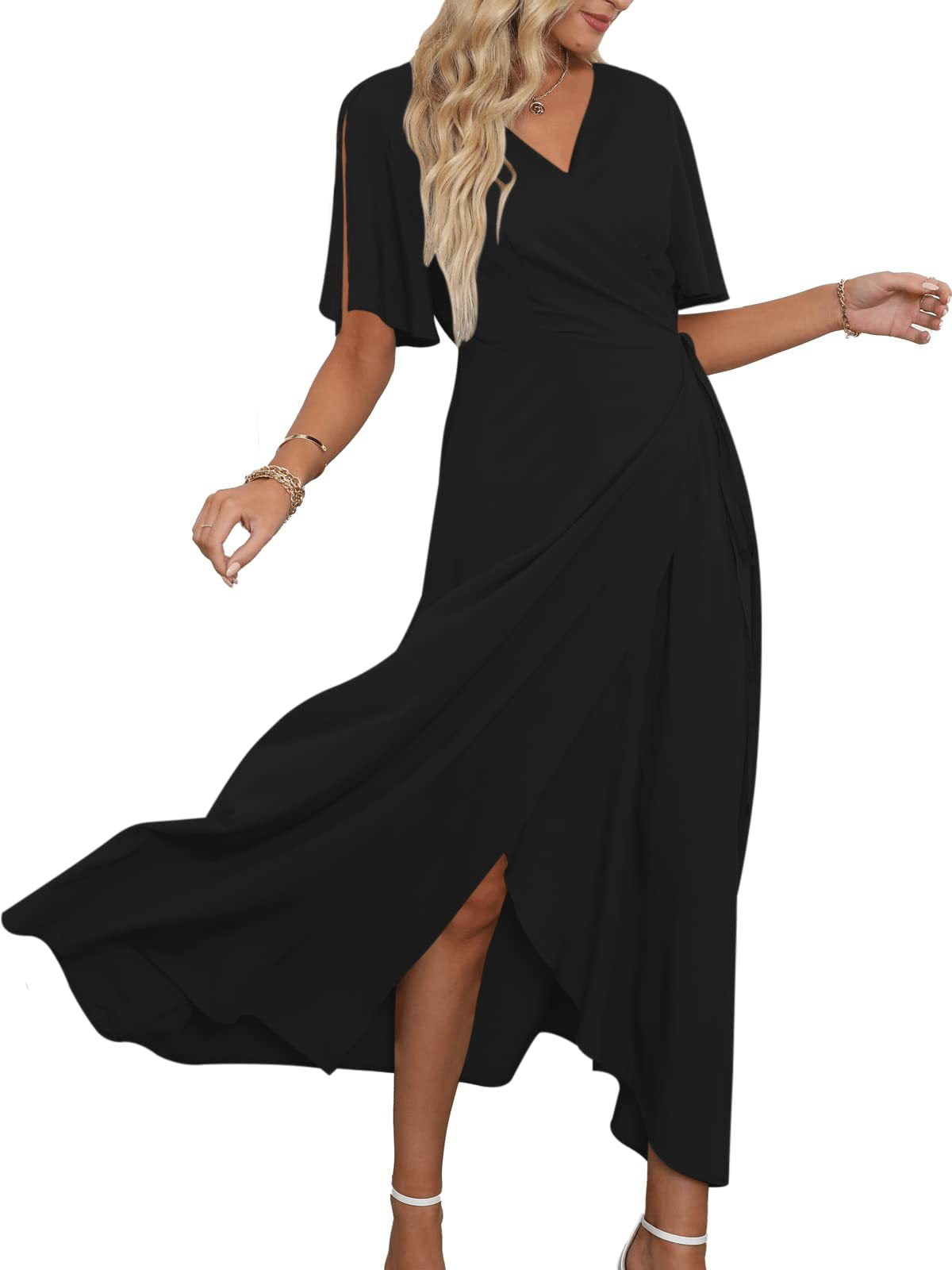 Maxikleid mit V-Ausschnitt und Schlitz