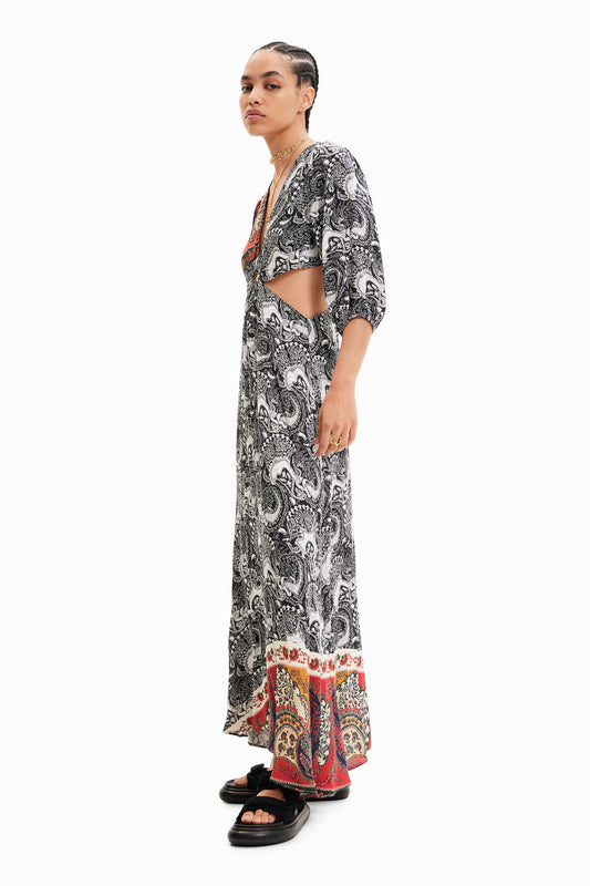 Long paisley cut-out dress