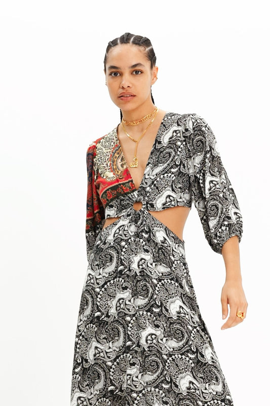 Long paisley cut-out dress