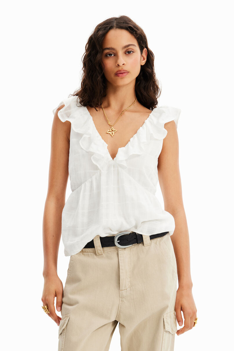 Textured ruffle blouse