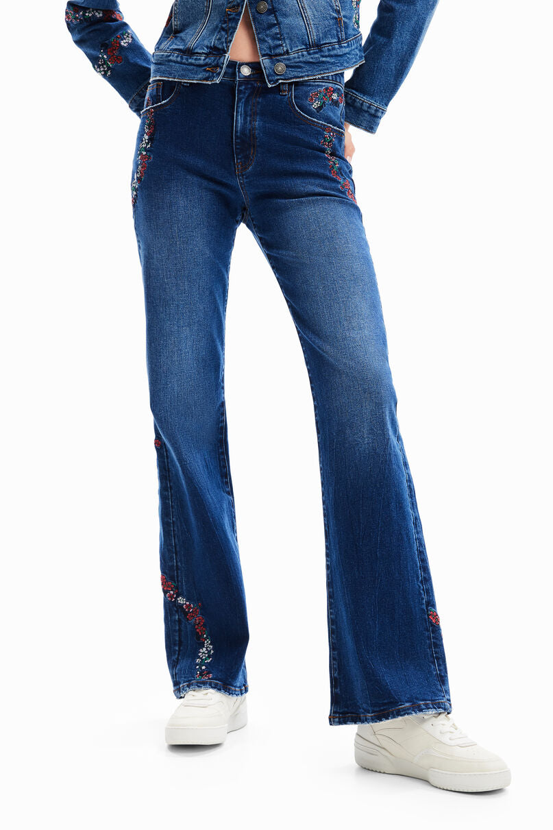 Floral flare jeans