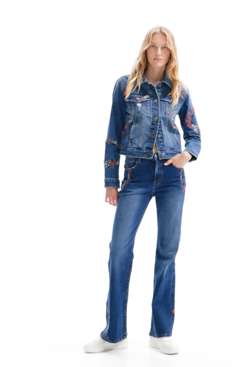 Floral flare jeans
