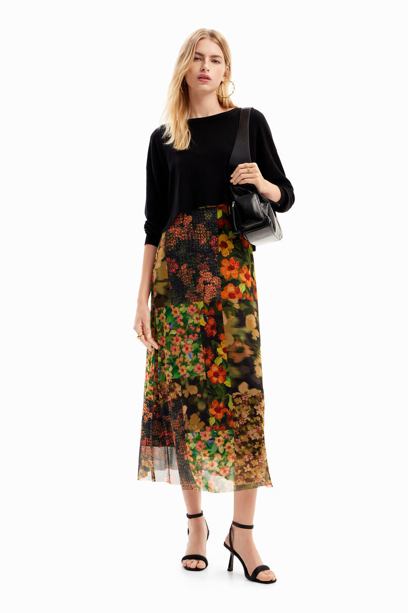 2-in-1 patchwork midi dress