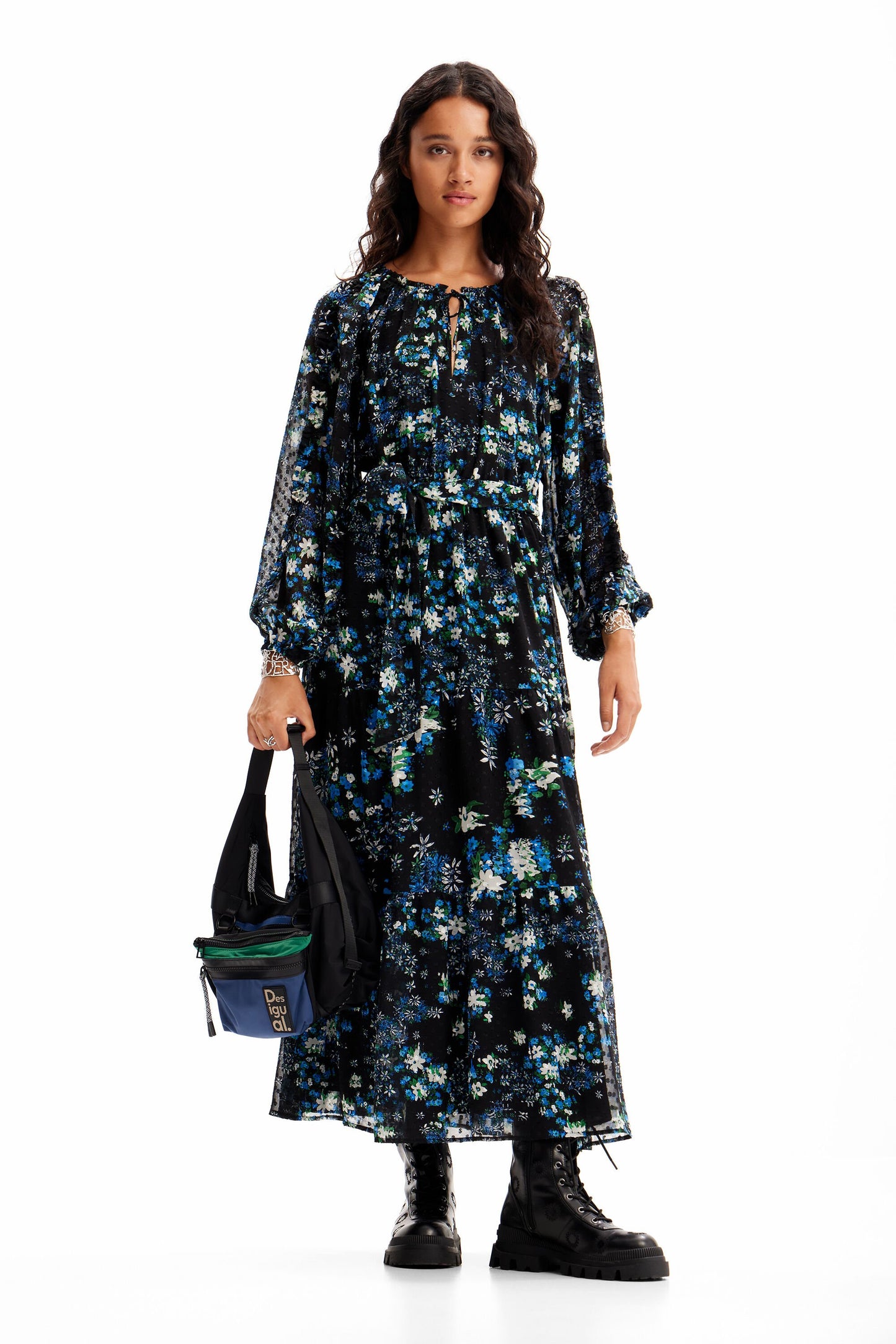 Floral plumetis midi dress