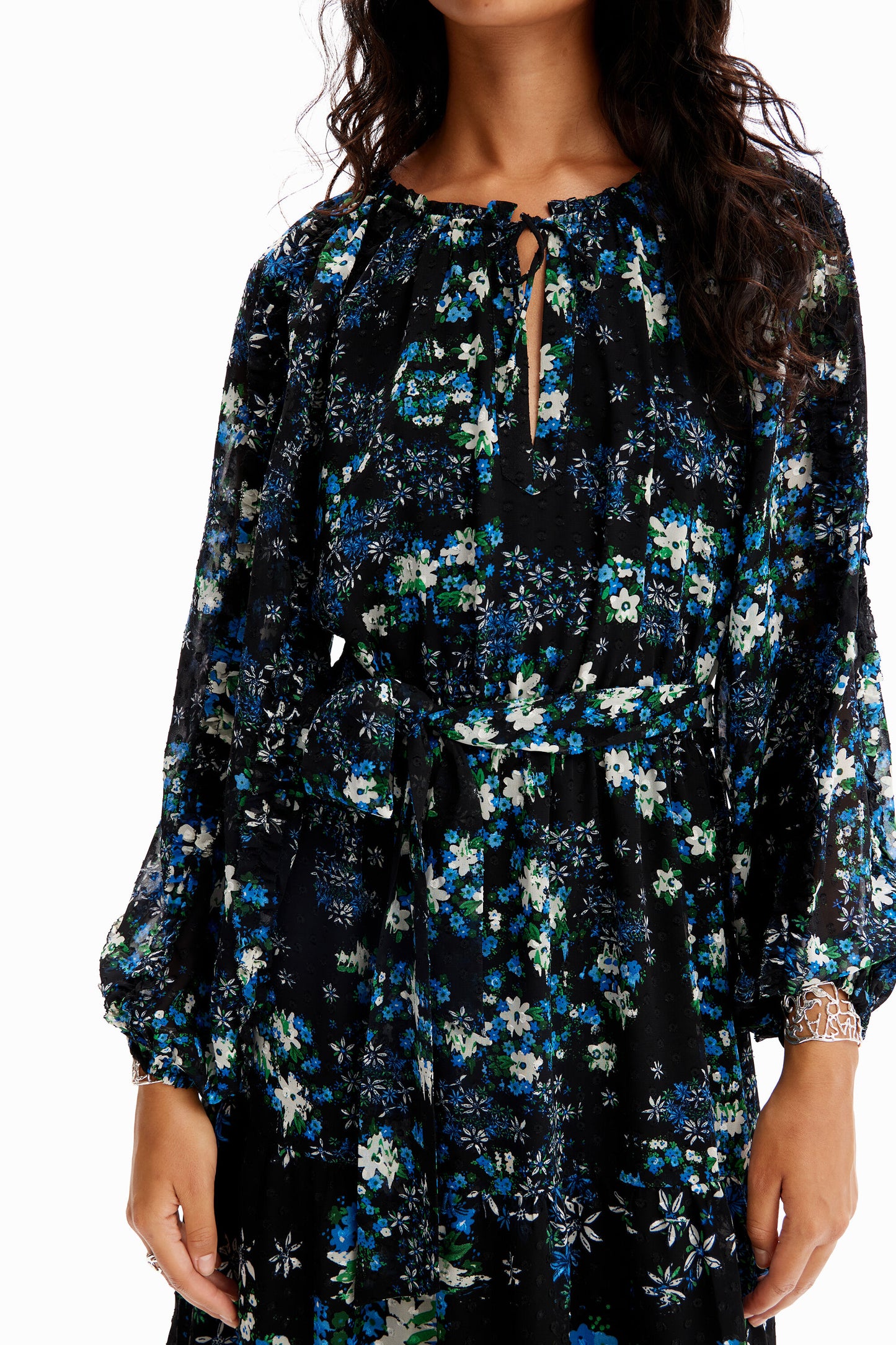 Floral plumetis midi dress
