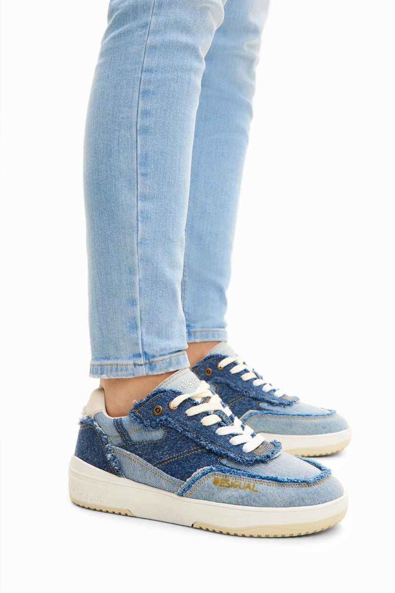 Retro patchwork denim sneakers