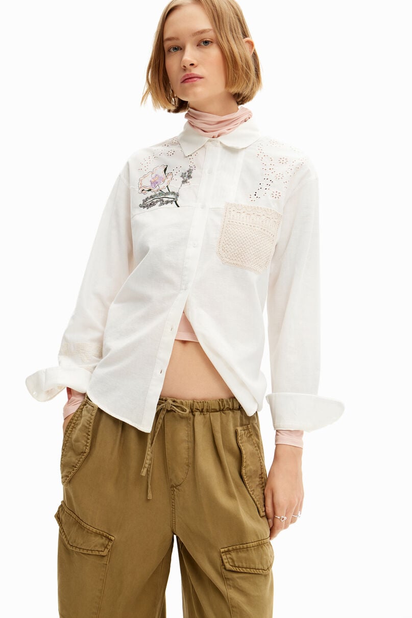 Crochet linen shirt