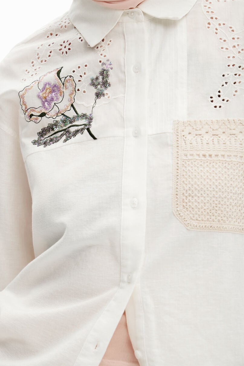 Crochet linen shirt
