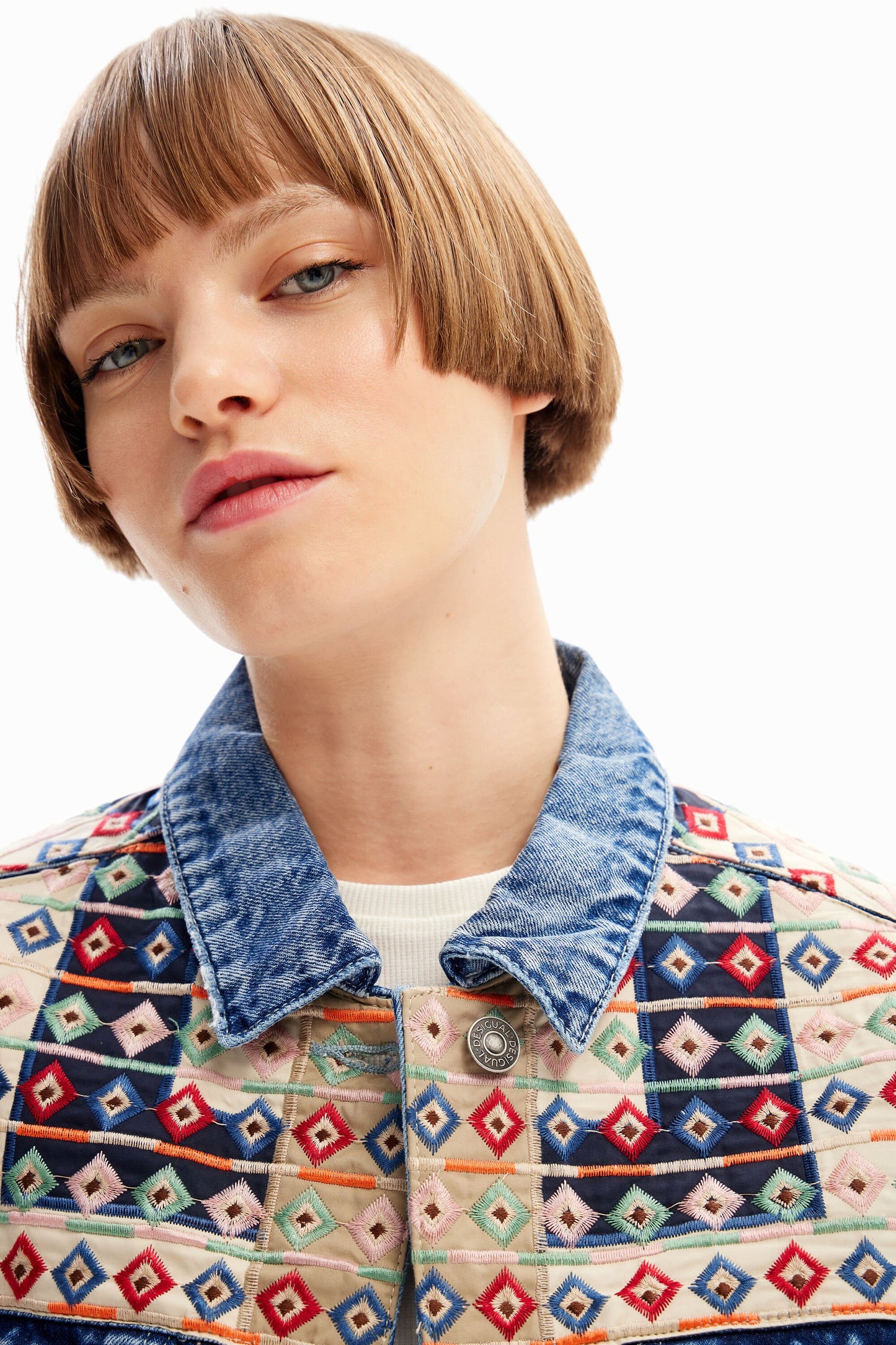 Embroidered denim trucker jacket