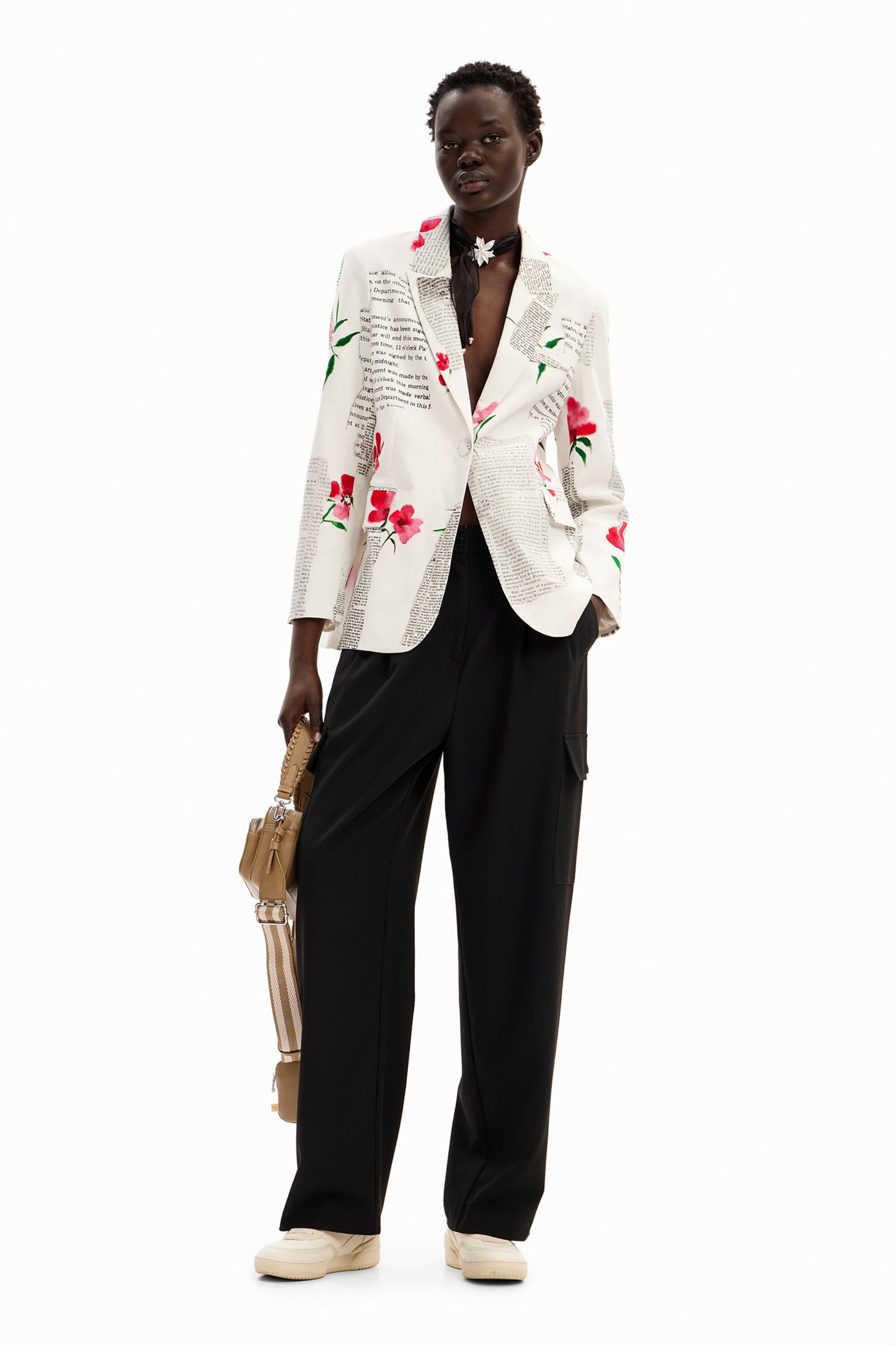 Straight floral text blazer