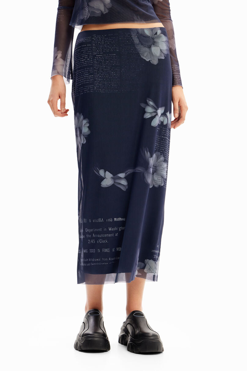 Tulle newspaper midi skirt