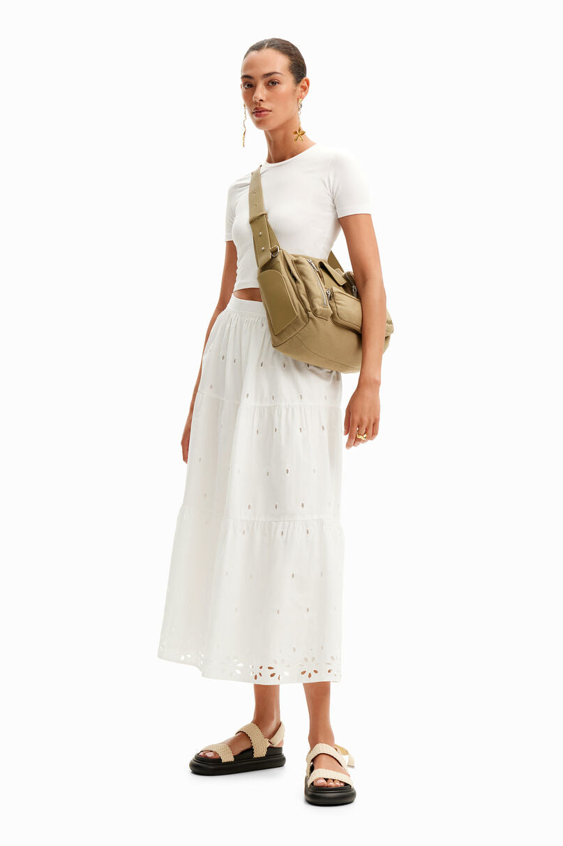 Swiss embroidery midi skirt