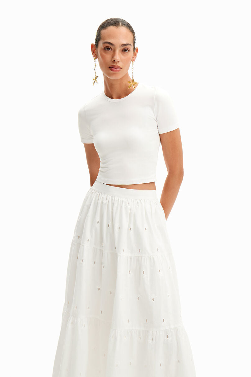 Swiss embroidery midi skirt