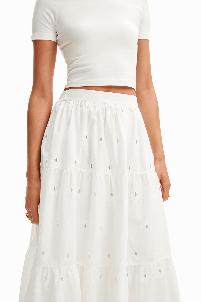 Swiss embroidery midi skirt