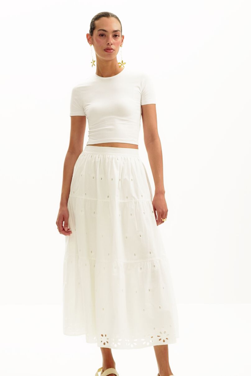 Swiss embroidery midi skirt