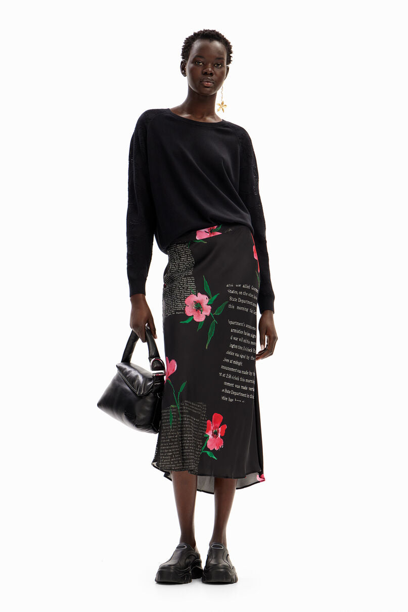 Text slip midi skirt