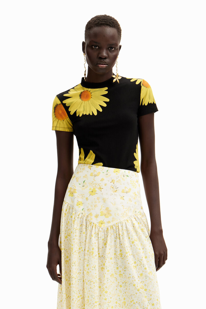 Floral ruffle midi skirt