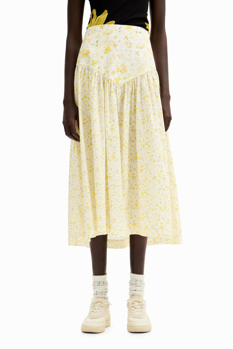 Floral ruffle midi skirt