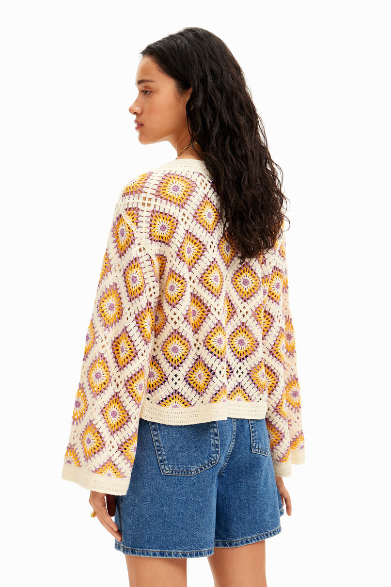 Multicolour crochet pullover