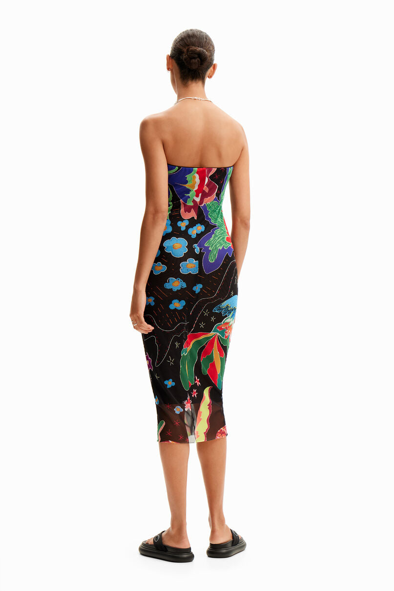 Jungle design bandeau midi dress