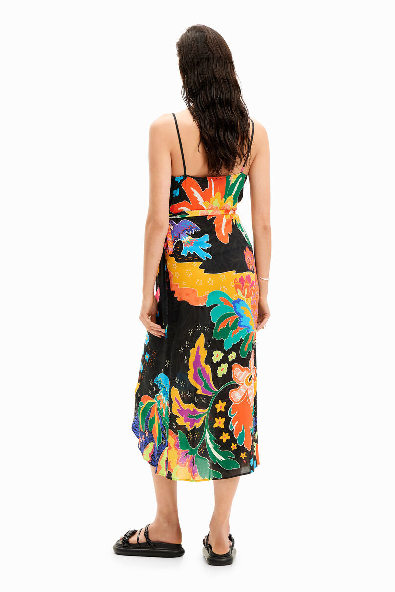 Jungle design wrap midi dress