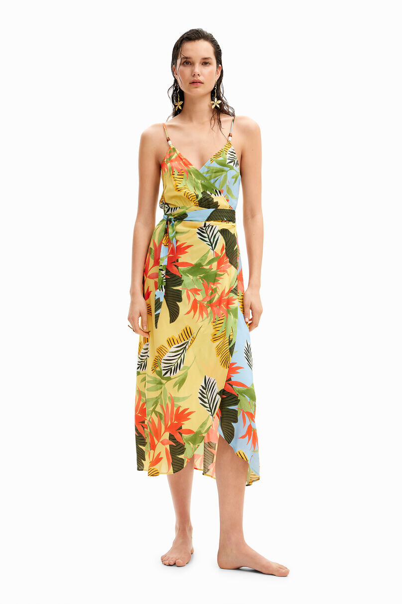 Tropical wrap midi dress