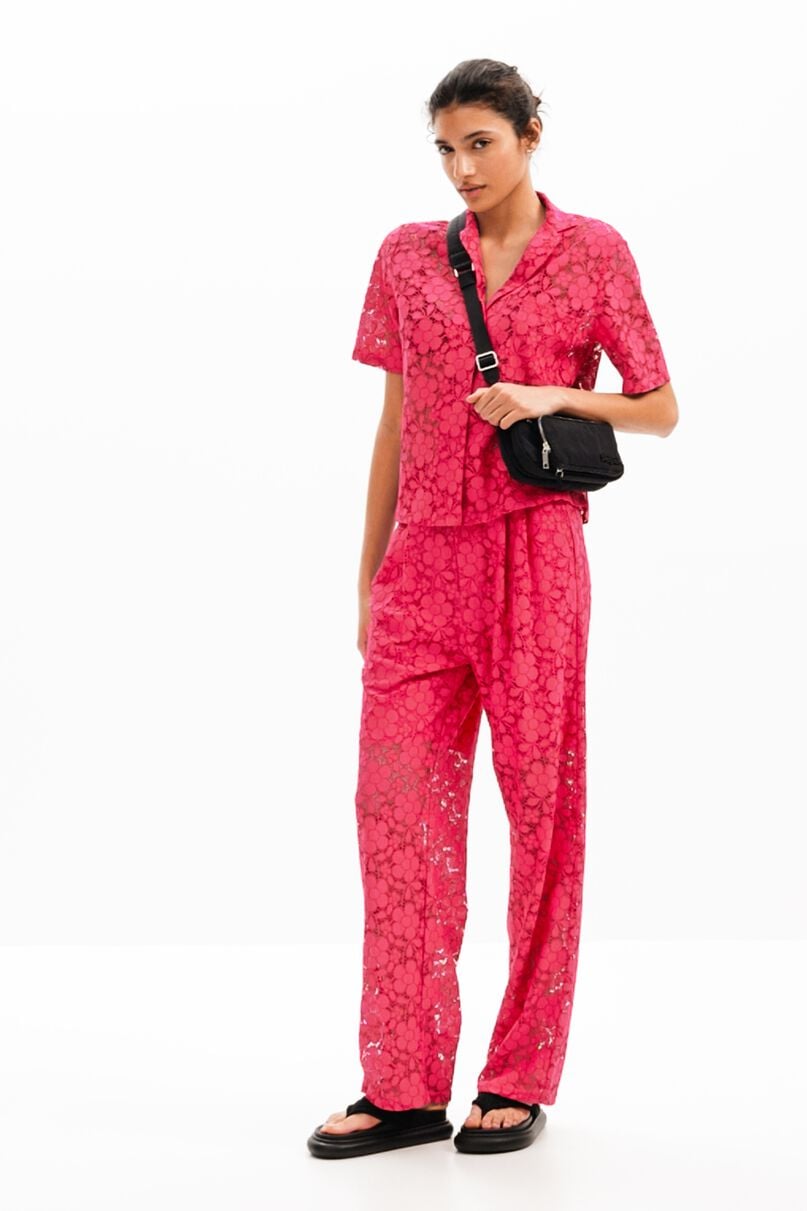 Tailored floral lace trousers