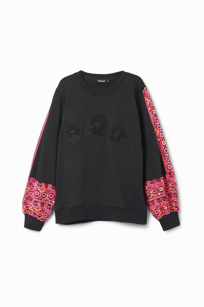 Embroidered balloon sleeve sweatshirt