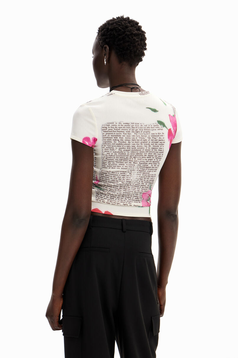 Floral newspaper T-shirt